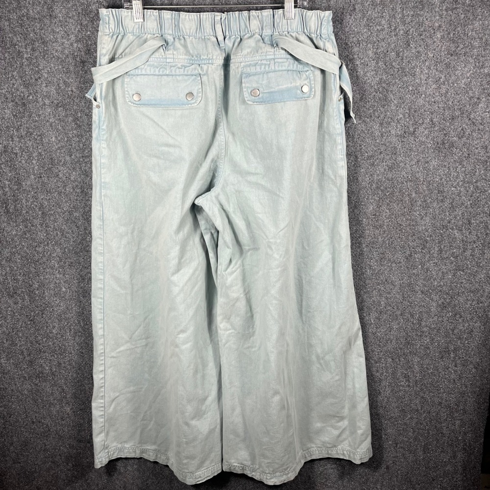 Free People Wide Leg Pants Women XL Light Wash Blue Cotton D-Ring OB2201452 - Picture 3 of 12